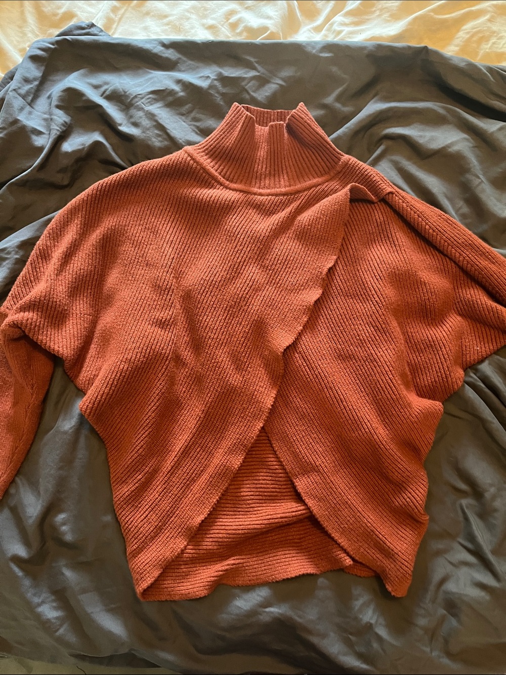 Mock Neck Cross-Front Sweater in Rust